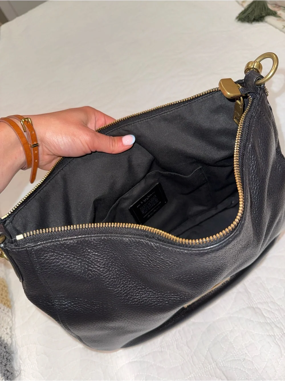 Coach Elle Hobo Black Pebbled Leather Shoulder Bag with Gold Hardware